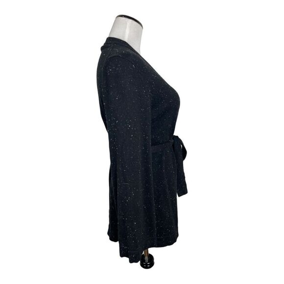 LOFT Black Speckled Wrap Cardigan L Petite Soft Knit Belted Cozy Fall Sweater - Picture 3 of 7